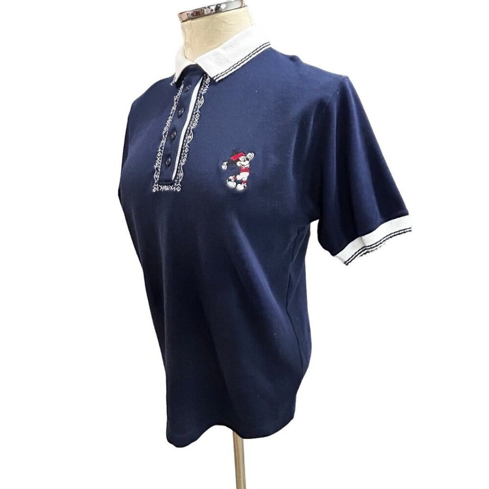 Medium Lady Divots 1990s Vintage Mickey Mouse Navy Blue Women's Golf Shirt